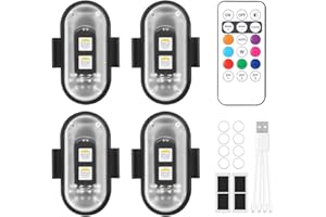 FENYW Lot de 4 Lumières Stroboscopiques pour Drone, Lumières Stroboscopiques LED Sans Fil avec Télécommande, USB Lumières D'anti-Collision, 8 Couleurs étanches pour Drone, Moto, Camping, Pêche