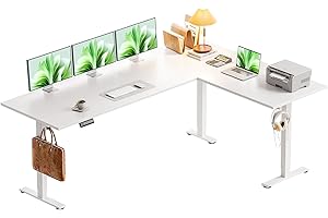 ‎OFFIGO OffiGo L-förmig Höhenverstellbarer Schreibtisch, 180 x 140 cm Schreibtisch Höhenverstellbar Elektrisch, Eckschreibtisch Ergonomischer Steh-Sitz Tisch Computertisch, Weiß