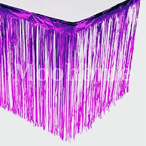 Moohome Metallic Foil Fringe Table Skirt Purple 9ft. x 29inch Tinsel Party Table Skirt 108" x 29" (1-Pack, Purple)