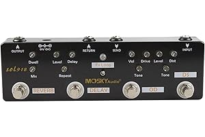 Lioaeust Pedal multiefecto, Mosky 5 en 1 para guitarra, multiefecto, distorsión, retardo, reverberación, overdrive Loop, pedal de distorsión de alta ganancia