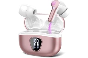BESNOOW Wireless Earbuds, Bluetooth 5.3 Headphones with 4 ENC Noise Cancelling Mic, Bluetooth Earbuds 40H Playtime , Wireless Headphones in ear Earphones Bass Stereo, LED Display, IP7 Waterproof, Rose gold