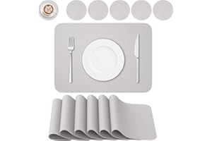 BANNIO Tovaglietta,PVC Tovagliette Cucina Lavabili Set di 6 Tovagliette e 6 Sottobicchieri,Tavola Antiscivolo Resistente al Calore Tovagliette per Tavola,41x31cm,Grigio Chiaro