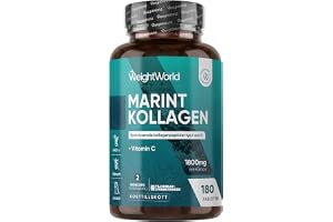 Kollagen med vitamin C – 1 800 mg marint kollagenhydrolysat per dos – Kollagenpeptider typ 1 & 3 – 180 tabletter – Marint kol