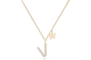MJARTORIA Initial Necklace A to Z Gold Capital Letter Necklaces with Crystals Butterfly Pendant for Women Girl