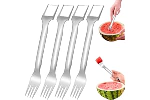 WADY Wassermelonen Schneider, Melonenschneider Cutter Aus Edelstahl Messer, Melonenausstecher, 2 in 1 Wassermelonen Gabelschneider Obstgabeln für Küche Familien Partys Camping (4pcs)