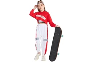 LOLANTA Dziewczęce ubrania do tańca hip-hopowego dla dzieci, odzież do tańca ulicznego, krótka bluza z kapturem, podkoszulek, spodnie odblaskowe