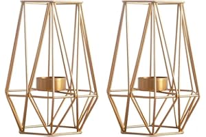Nuptio 2 Pezzi di Candeliere in Ferro Battuto a Linea Geometrica, Decorazione Candelabro d'oro per Tavolo da Pranzo, Completo Portacandele per Matrimonio Festa(2 x Grande)
