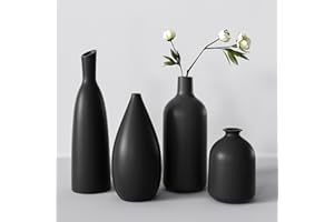 BEINHOME Vases en Céramique Lot de 4 Hauteur 22+19+17+11 cm,Vases à Fleurs pour Herbe de la Pampa Décoration d'intérieur Moderne, Grand Vase pour Fleurs Bibliothèque Salon Chambre Chambre Bureau Cadeau