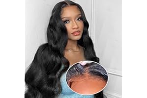 WENYAN Perruque Bresilienne Cheveux Humain Sans Colle 4x4 HD Lace Perruque Femme Naturelle Brésilien Wear and Go Glueless Wig Human Hair Pre Cut Lace Body Wave Wig Couleur Naturelle 180% Densité (28 pouces)