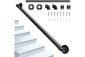 Corrimano per Scale Interne, Orifesio Passamano per Scale Interne, Ringhiera per Scale Interne Esterne per Anziani Disabili Bambini, Ringhiere per Scale Tubo Zincato Nero Antiscivolo, 100CM