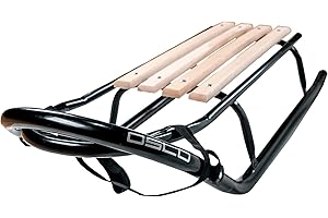 GagaDumi Trineo Oslo de metal, ideal para niños y adultos, capacidad de carga de hasta 120 kg. Patines anchos. Asiento de madera