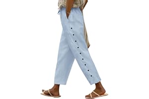 Yuson Girl Pantalones Mujer Verano de Algodón Flojo Largos Playa 7/8 Pantalones Cintura Elástica Pantalon Ligero Casual Rectos Suelto con Bolsillo Cordón