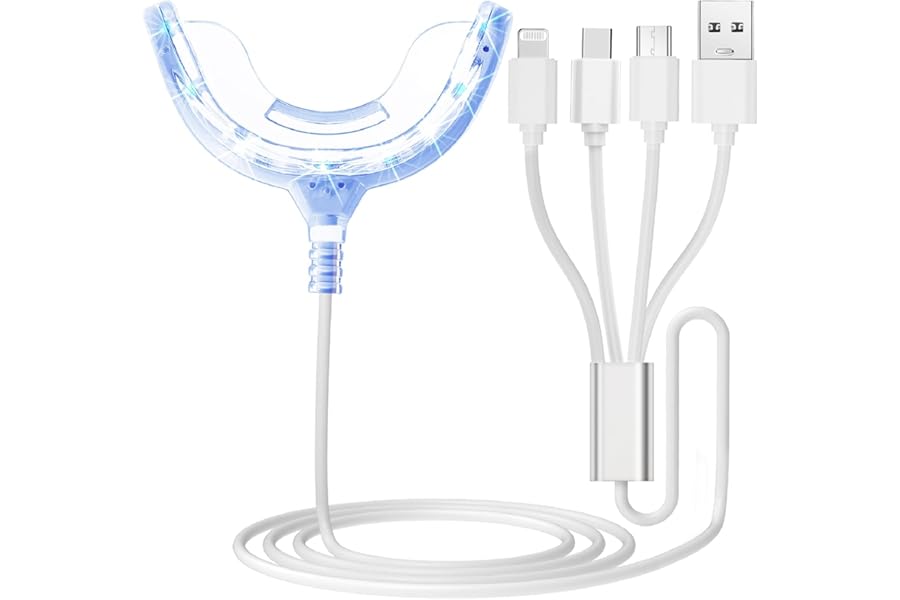 Teeth Whitening Accelerator Light, 16x More Powerful Blue LED Light, Mouth Tray Teeth Whitening Enhancer Light Trays Connected with iPhone/Micro-USB Android/USB for Home Use