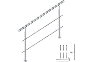 CAVATINY Stainless Steel Handrail Railing for Stairs Parapet Balcony with 2 Cross Braces - Indoor and Outdoor Handrail Railing Stair Railing Stainless Steel Parapet Balcony (160 cm, 2 Cross Braces)