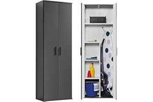 ‎MOKEBO mokebo Besenschrank Mehrzweckschrank (60x180 cm) 'Der Lange' aus Holz auch als Haushaltsschrank, Putzschrank, Staubsaugerschrank, Vorratsschrank oder Flurschrank in Anthrazit Schwarz