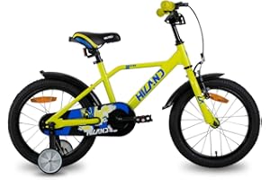 HILAND Adler Bicicleta Infantil 12/14/16 Pulgadas para Niños y Niñas de 2 3 4 5 6 7 Años con Ruedines, Freno de Mano y Freno de Contrapedal, Negro y Naranja/Negro y Verde/Amarillo/Azul/Verde
