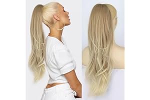 ‎AIKAA aikaa Lange Zopf Pferdeschwanz Haarteil Haarverlängerung mit Kordelzug Lang Glatt Wellig Natürliches Kunsthaar Ponytail Extensions Braun mit Blond für Frauen