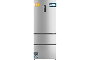 Cecotec Réfrigérateur Porte Française Total No Frost Bolero CoolMarket FD 420 Inox E, Extra Capacité Max 420L, Hauteur 186 cm et 70 cm Largeur, Compresseur Inverter, ATT Antibactérien