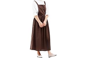 Achsoo Cotton Solid Color Pinafore with Pockets Cross Back Straps Casual Bib Aprons Cooking Gardening Coffee Shop