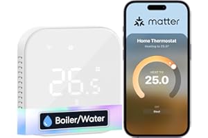 Meross Smart Thermostat for Combi Boiler & Water Underfloor Heating, Works with Matter, HomeKit, Alexa, Google and Home Assistant, WiFi Room Thermostat with Timer, App Control, Energy Saving, Hubless