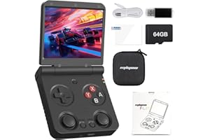 Whatsko Miyoo-Flip Console de Jeu Portable,MiyooFlip V2 Console Rétro 3.5 inch IPS Screen Linux System,Support HDMI TV Output 5G WiFi Bluetooth 4.2 Built-in 64G TF Card(Noir)