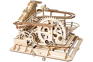 ROKR Zestaw do budowy kolejki kulkowej, drewniane puzzle dla dzieci i dorosłych (Waterwheel Coaster)