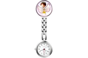 Lancardo Montre Infirmière Femme Montre Gousset à Quartz Montre de Poche Homme Femme Cadre Dessin Animstion Rond Set de 5 en Alliage