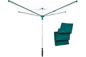 Leifheit Wäschespinne Linomatic 500 Deluxe Cover mit Leineneinzug für saubere Wäsche, Wäscheschirm für die ganze Familie, Wäscheständer inkl. Bodenhülse und Schutzhülle, 50m Leine für 5 Wäscheladungen