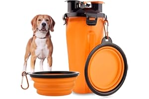 Edipets, Dog Water Bottle for Travel, Dog Drinking Bottle, Water Bottle for Pets, 2-in-1, with 2 Travel Bowls (Orange)