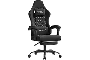 WOLTU Silla Gaming Ergonómica, Silla Oficina con Soporte Lumbar Masaje y Reposapiés Extraible, Silla Giratoria con Gran Asiento de Muelle, Capacidad de 150 kg, Tela de Malla, Negro+Blanco