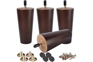 Btowin 8 inch Solid Wood Furniture Legs, 4Pcs Mid-Century Modern Walnut Wooden Replacement Feet with Threaded 5/16'' Hanger Bolts & Mounting Plate & Screws for Sofa Couch Armchair Cabinet TV Stand