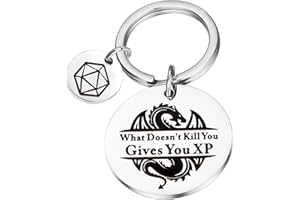 MY PET ELEPHANT Portachiavi per giocatore con scritta "What Doesn't Kill You Gives You XP Nerdy Gift DM Gaming Gift RPG D20 Regalo Fans Gifts, Medio, Acciaio inossidabile,