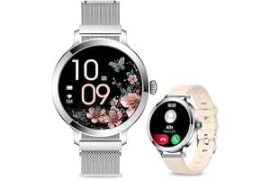Efolen Smart klocka för kvinnor med Bluetooth-samtal, 1,1 tum, AMOLED, rund, Smartwatch, sömnmonitor, hjärtfrekvens, 110+spor