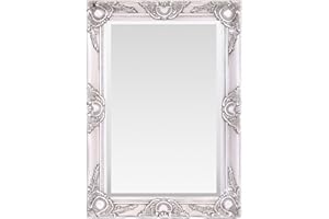 Select Mirrors Haywood Wall Mirror - French Chic Style - Real Wood Frame (50cm x 70cm, Antique Silver)