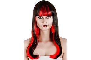 Wicked Costumes Ladies Alluring Vampire Black and Red Wig Halloween Fancy Dress