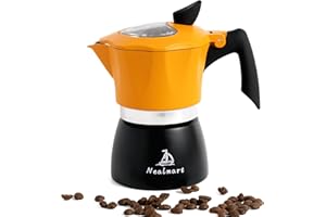 NEALMART Stovetop Espresso Coffee Maker, Orange Premium Aluminum Moka Pot 3 Espresso Cups, Percolator Coffee Pot, Italian Coffee Maker Greca Coffee Maker for Cappuccino or Latte