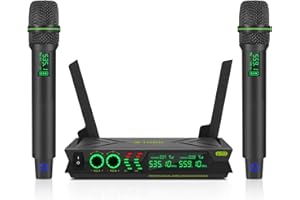 XTUGA U777 Système de microphone sans fil, double microphone sans fil dynamique à main 2x48 canaux UHF réglables, 200ft pour l'église, le karaoké, les mariages et les événements
