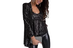 shownicer Damen Glänzend Pailletten Blazer Jacke Cardigan Langarm Bolero Tops Kurz Oberteile Elegante Glitzer Party Outfits Clubwear
