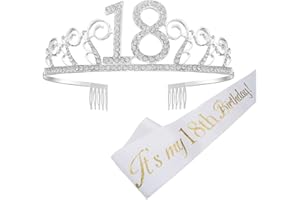 REYOK Couronne Joyeux Anniversaire 18ème,Birthday Girl Sash et diadème 18 ans Tiara avec Peigne Strass Cristal Argent pour la Fête du Bon Anniversaire Décorations (Mot d'or sur Le Blanc)