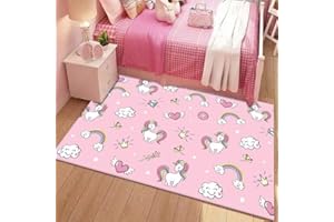 APPCRFM Cartoon Unicorn Rug Kids Girl's room carpet -80 * 120cm Activity Playmat Non-Slip Nursery Rug,Washable Stain-Resistant Soft Crawling Carpet For Girl's Children's Bedroom Playroom Floor