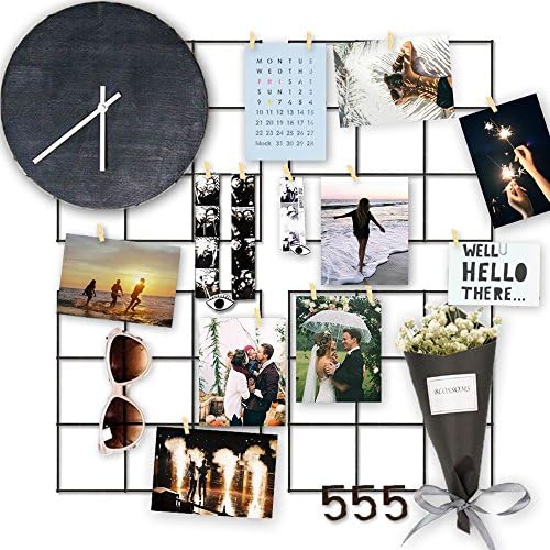 Photo Hanging Display by RECESKY - 4 Pcs Metal Mesh Grid Panel for Photo Wall Decorations, Photo Frames Decor, Wall Memo Broad, Dorm Wall Background (With 40 Clips &amp; 15 Nails)