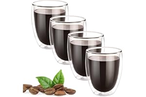 Mesybveo Set di 4 Tazze da Espresso a Doppia Parete, 350 ML Bicchieri espresso, Tazze da caffè isolamento per vetro borosilicato, Adatto per latte, macchiato, cappuccino, birra, latte, tè