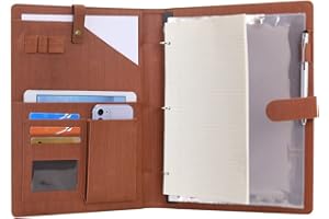 Wonderpool Porte-documents en Cuir A4 Padfolio Anneaux Planchettes à pince Classeur Ramovible avec Portebloc Notes et Organiseur Multi-poches pour Bureau Conférence Réunion et Travail (Brun)
