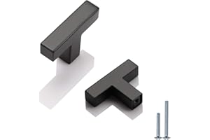 PinLin 15 Pack Cabinet Handles Single Hole Flat Black Kitchen Door Handles Stainless Steel Drawer Pulls Square T Bar Cupboard Handles with Screws