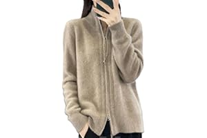 ALLOAONE Cardigan da Donna con Colletto alla Coreana in Lana con Cerniera, Maglione A Maniche Lunghe in Cashmere Lavorato A Maglia