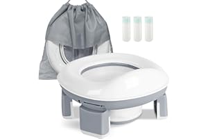 DEANIC 2-w-1 Potykacz Podróżny dla Małych Dzieci, Sedes Treningowy dla Chłopców i Dziewczyn w Wieku od 1 do 4 Lat, Przenośne Nocniki z 60 Wkładkami do Użytku na Zewnątrz, Składane Sedesik Dziecięcy na Kempingu i w Parku, Szary