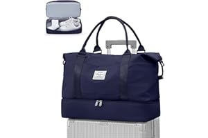 WEPLAN Sac de Voyage Femme Sac Weekend avec Compartiment Chaussures Sac de Week-End Imperméable Sac Voyage Sac d'hôpital de Maternité Hospital Bag Sac de Sport Gym Sac Bagage Cabine,Bleu Marine