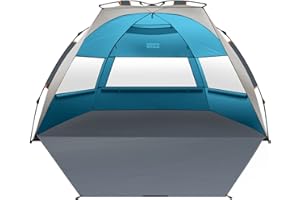 ‎OUTDOORMASTER OutdoorMaster 3-4 Personen Strandmuschel Pop Up, Kleines Packmaß Strandzelt mit UPF 50+ UV Schutz, einfacher Aufbau in 60 Sekunden, wetterfestes Campingzelt mit abnehmbarem Dachfenster