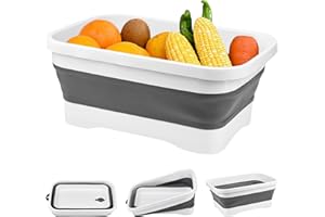 XRPRPX Bacinella Pieghevole 6.5L Bacinella Bucato in Plastica Lavello Pieghevole da Campeggio, Portatile e Salvaspazio, Bacinella Pieghevole Campeggio per Lavare le Verdure e Frutta(Grigio Bianco)