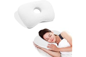 Babyezz Ear Piercing Pillow with an Ear Hole for CNH and Ear Pain Ear Inflammation Pressure Sores for Side Sleepers, Washable and Adjustable Polyester and Cotton Side Sleeping Ear Pillow (White)